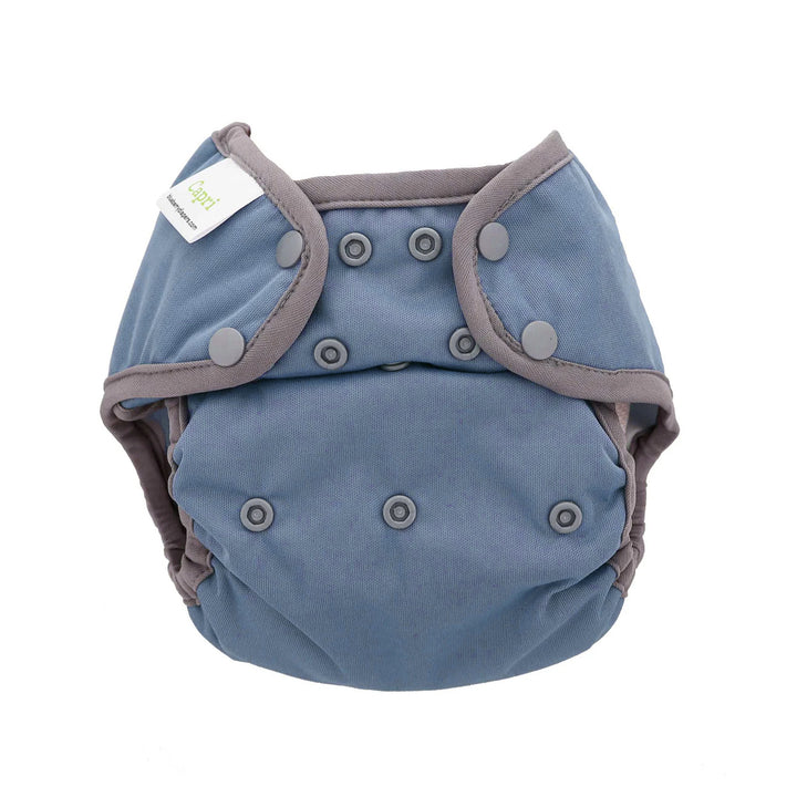 Blueberry Capri cloth diaper cover denim blue grey print