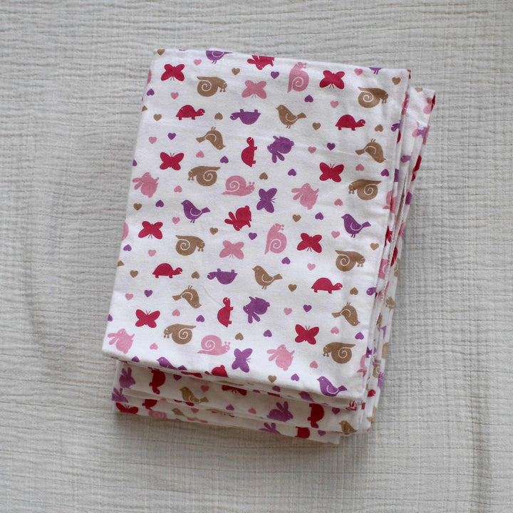 cotton flannel fabric with pink snails and rabbits