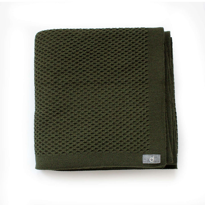Disana large merino wool honeycomb blanket olive green