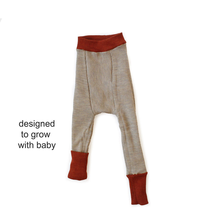 Wool Baby leggings with red cuffs on a white background