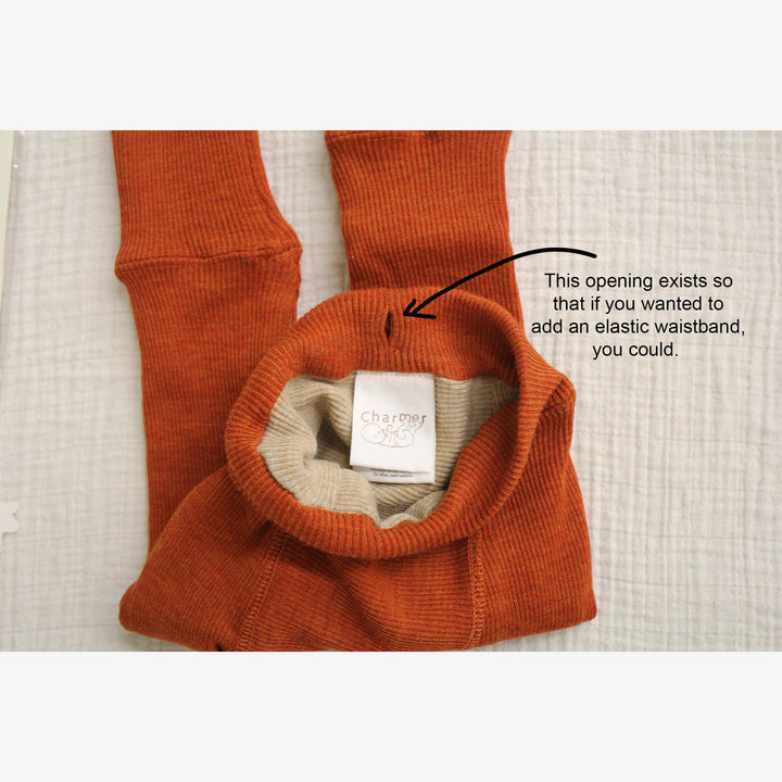 Waistband opening on wool baby pants