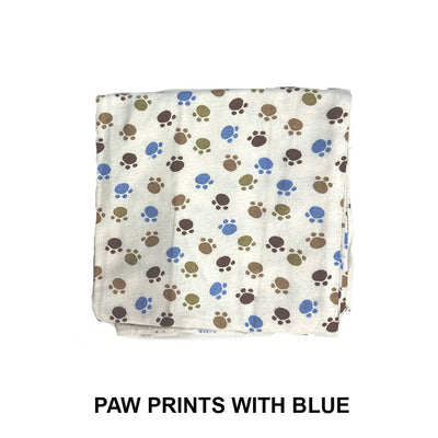 flannel fabric pawprints with blue