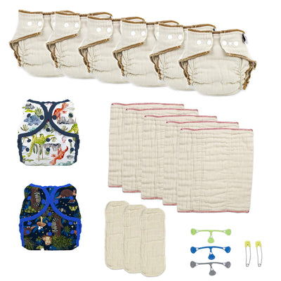 cloth diaper kit organic fitteds and prefolds boy