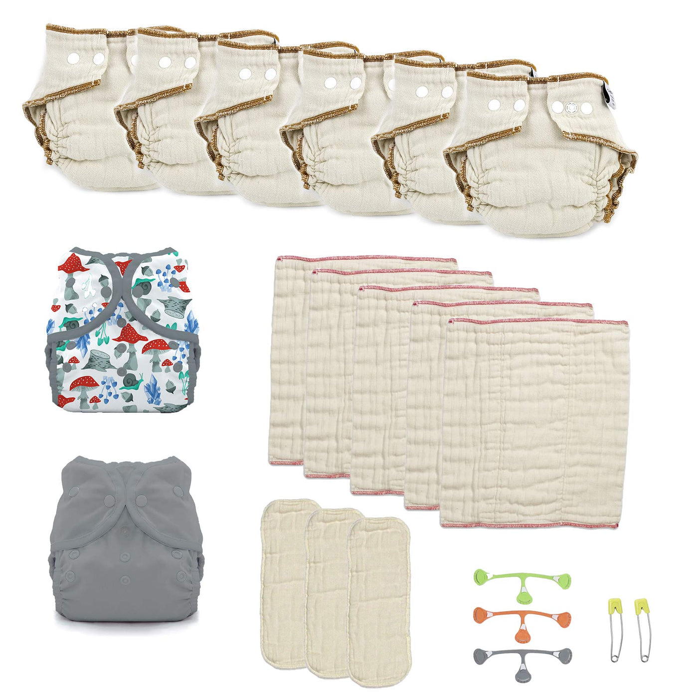 cloth diaper kit organic fitteds and prefolds  grey