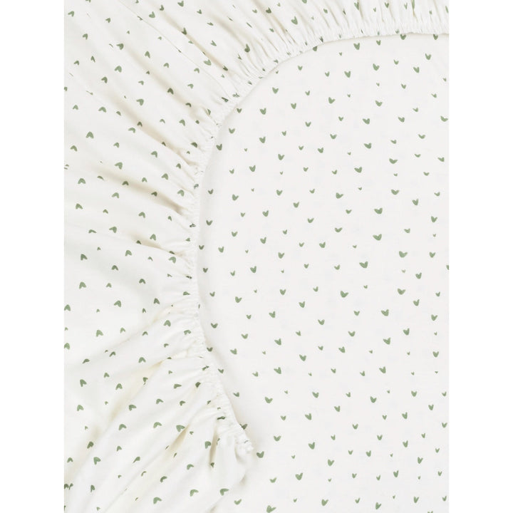 Organic cotton baby crib fitted sheet with green hearts gender neutral