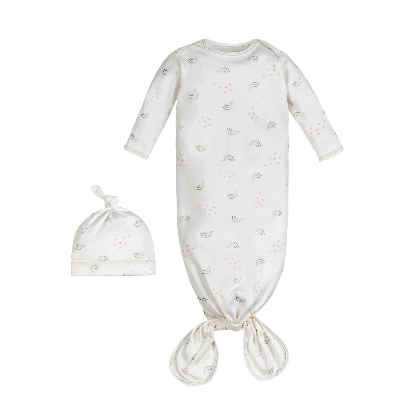 under the nile knotted baby gown and cap set rainbow