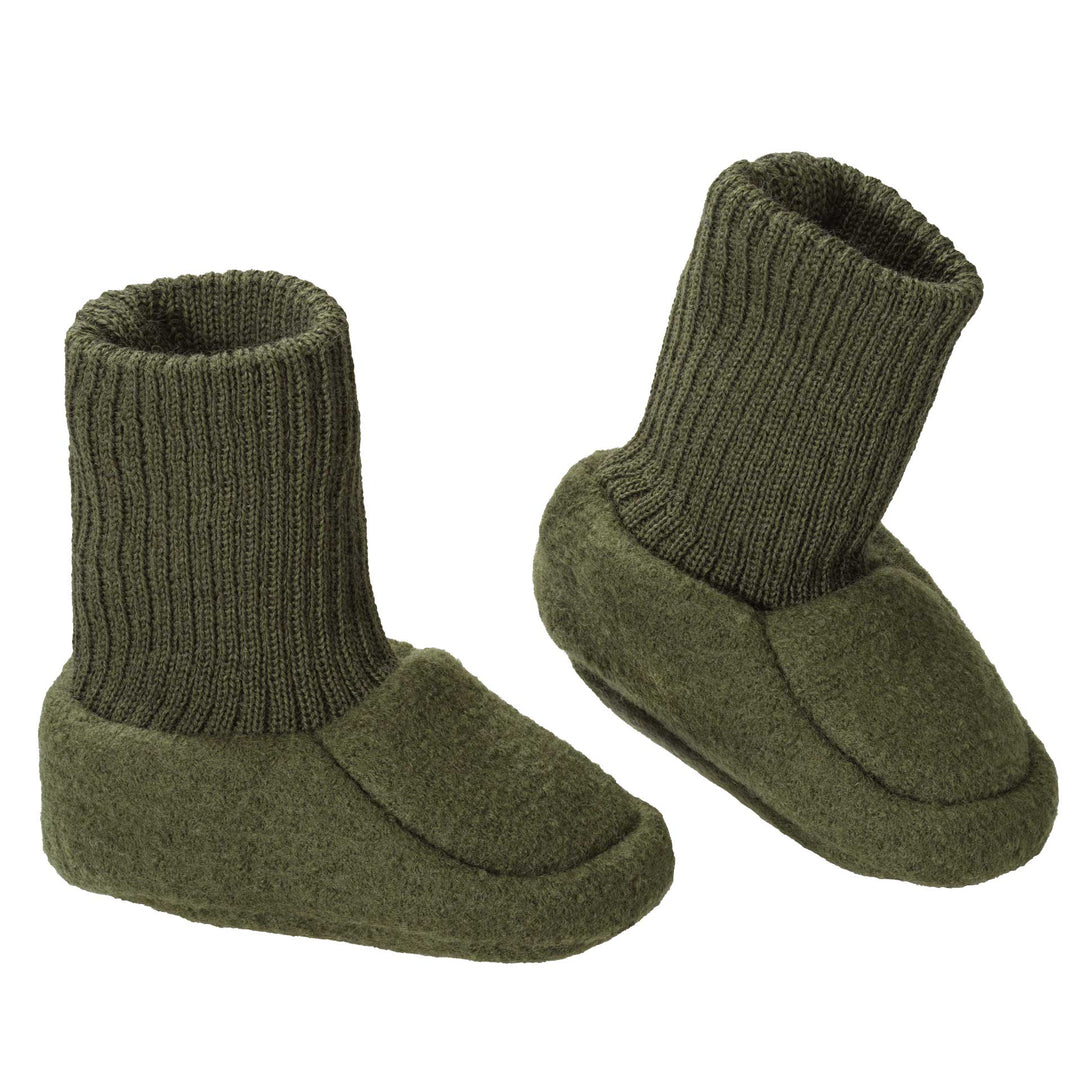 Wool baby slippers olive green