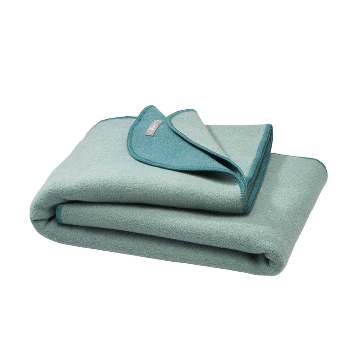 Disana doubleface boiled organic wool blanket eucalyptus jade