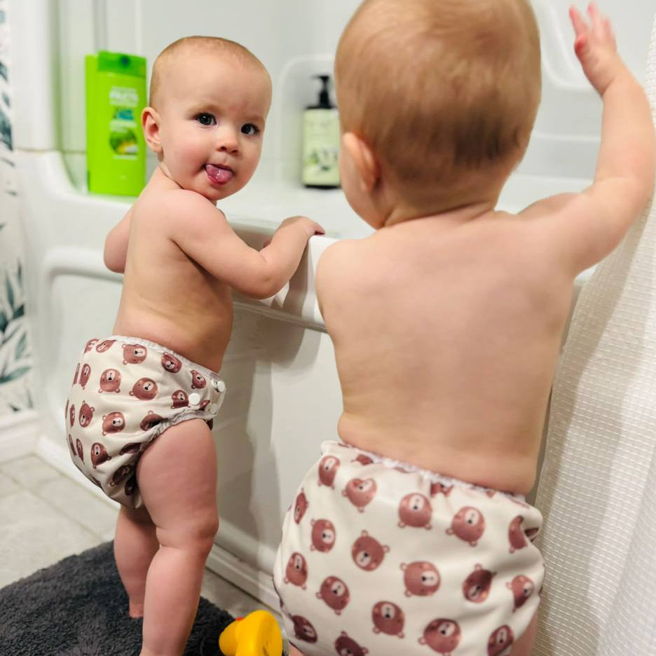 Twins in cloth diapers