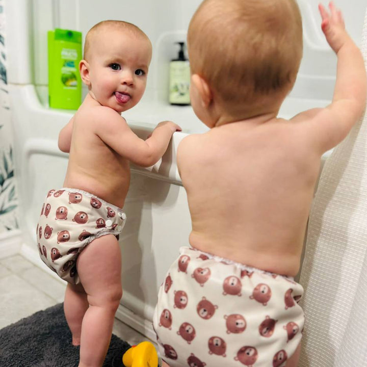 Twins in cloth diapers