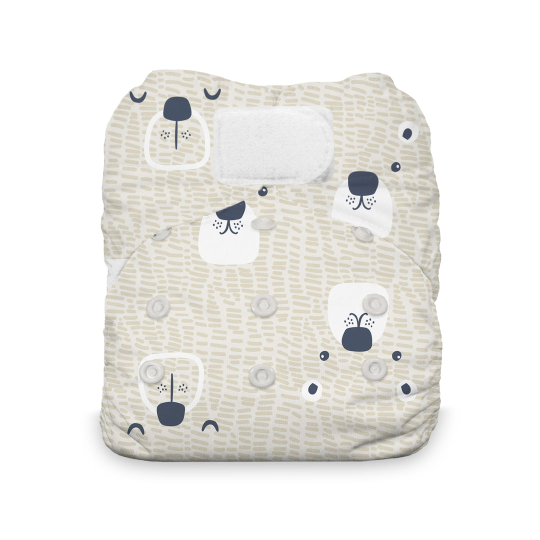 Thirsties natural all in one cloth diaper organic cotton with hook and loop closure in bearly bear print