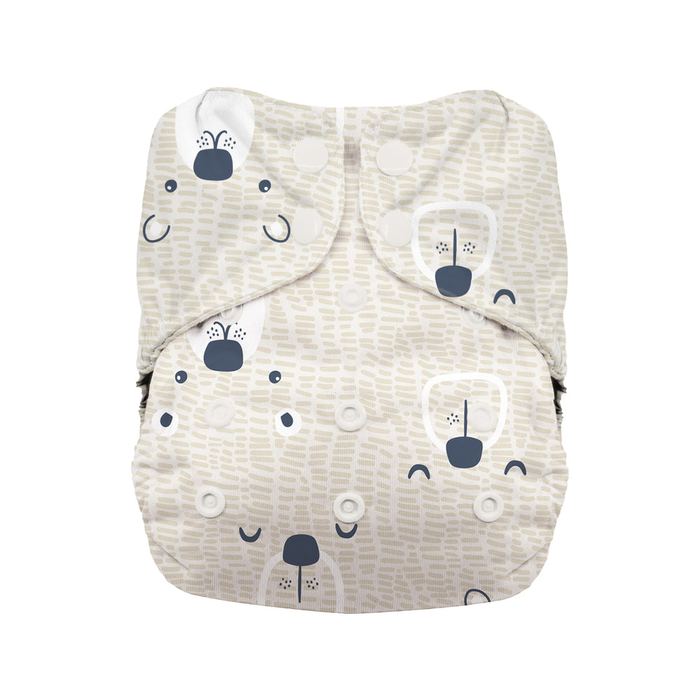 Thirsties natural all in one cloth diaper with organic cotton bearly bear print