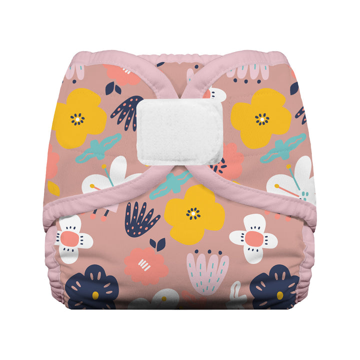 bloomy flower print diaper cover with hook and loop closure Thirsties brand