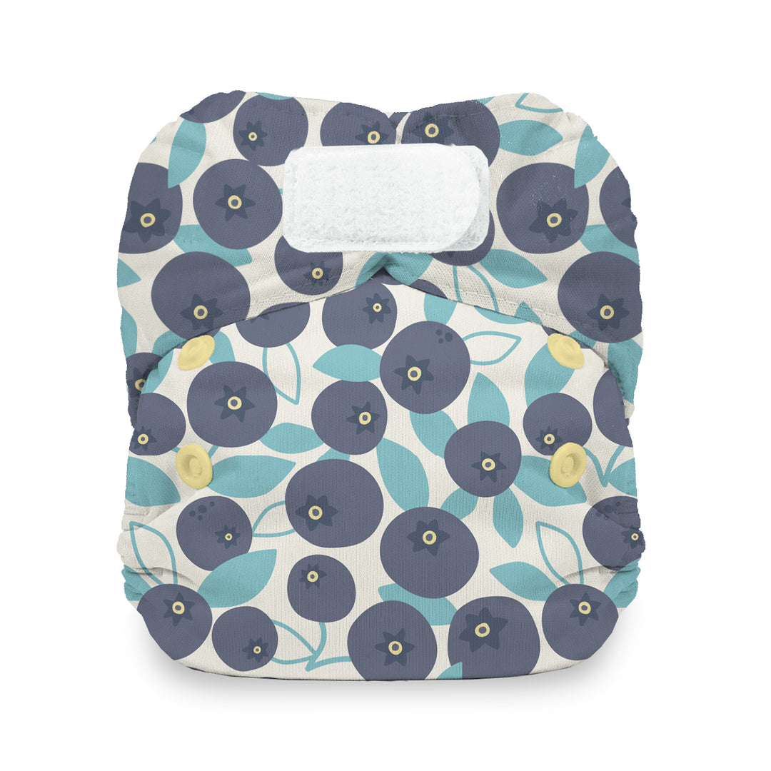 Thristies Natrual newborn all in one cloth diaper hook and loop with cotton blueberry print