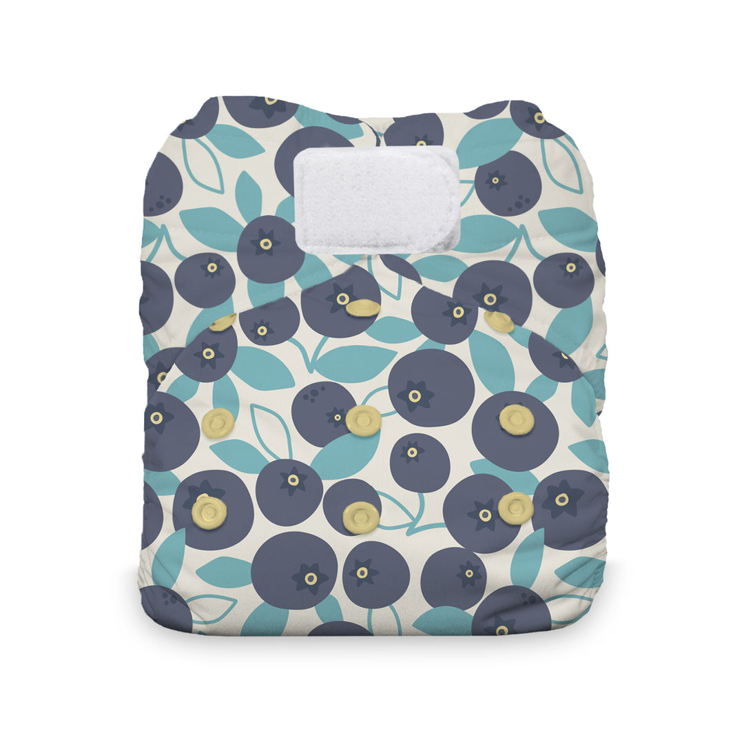 Thirsties natural all in one cloth diaper blueberry print with hook and loop closure