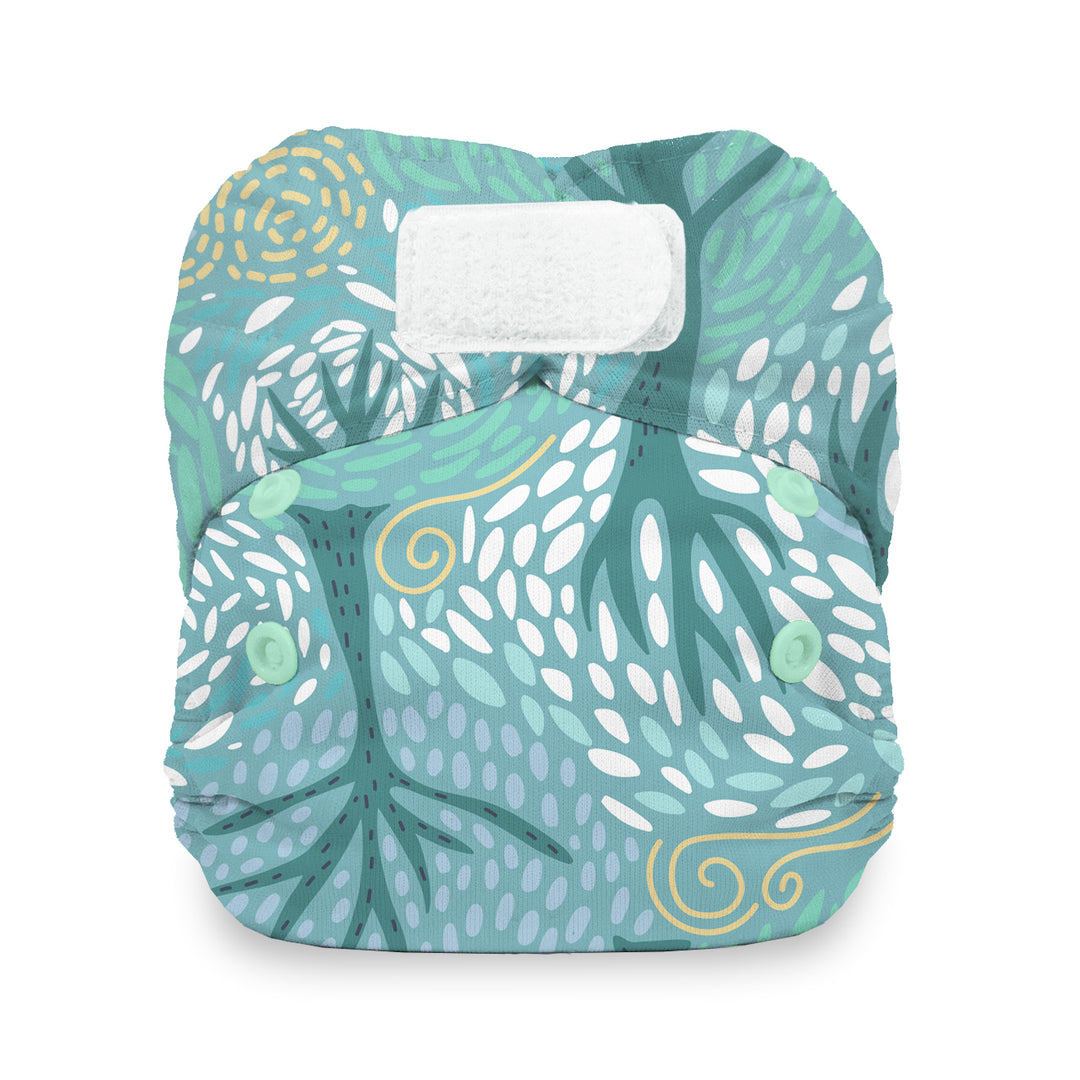 Newborn all in one cloth diaper hook and loop Thirsties breezy print
