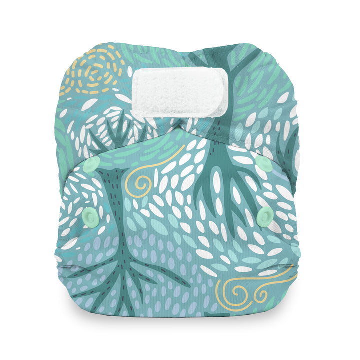 Newborn all in one cloth diaper hook and loop Thirsties breezy print