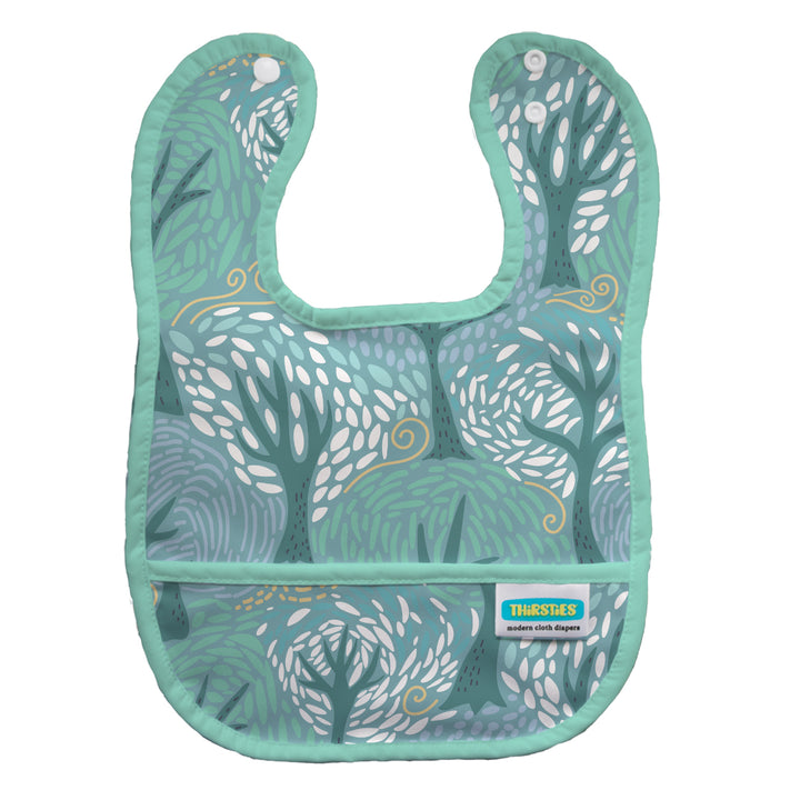 Baby bib with Thirsties Breezy green leaf pattern 
