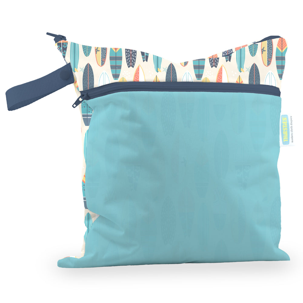 Thirsties wet dry swim diaper bag cowabunga surfboard print with two zippers