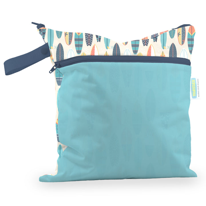 Thirsties wet dry swim diaper bag cowabunga surfboard print with two zippers