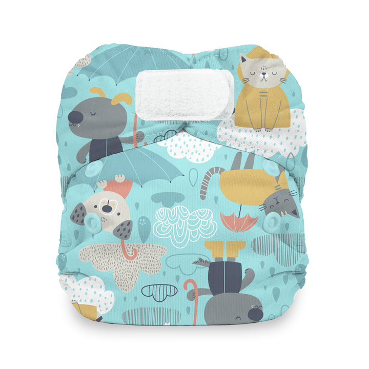 Newborn all in one cloth diaper hook and loop Thirsties drizzly print