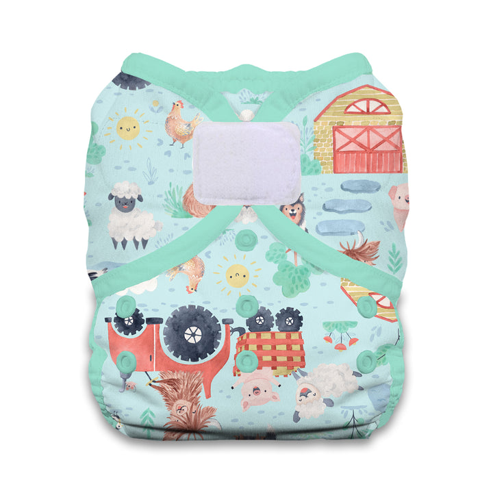 Thirsties cloth diaper cover hook and loop closure farm print Ferm Stockin