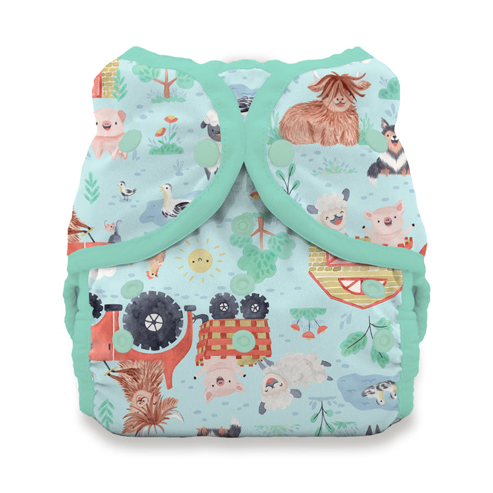 Thirstieds Duo Wrap snap diaper cover farm print Ferm Stockin