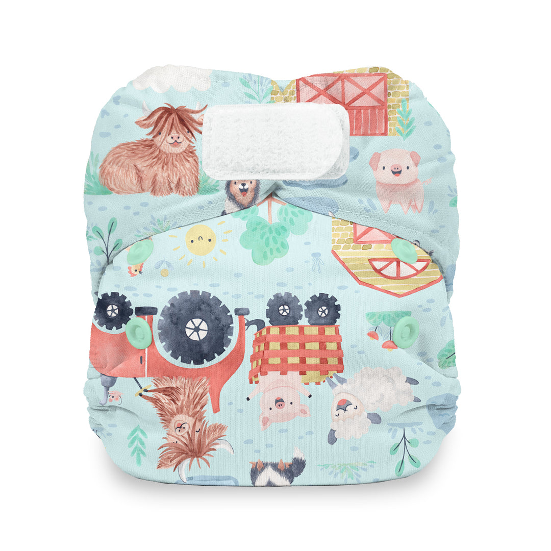 thisties natural newborn cotton all in one cloth diaper farm print Ferm Stockin
