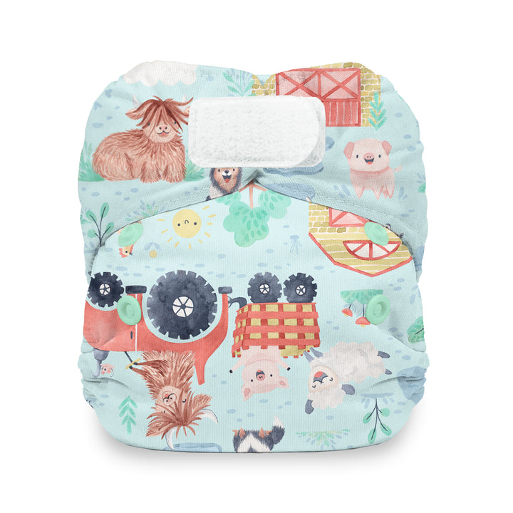 thisties natural newborn cotton all in one cloth diaper farm print Ferm Stockin