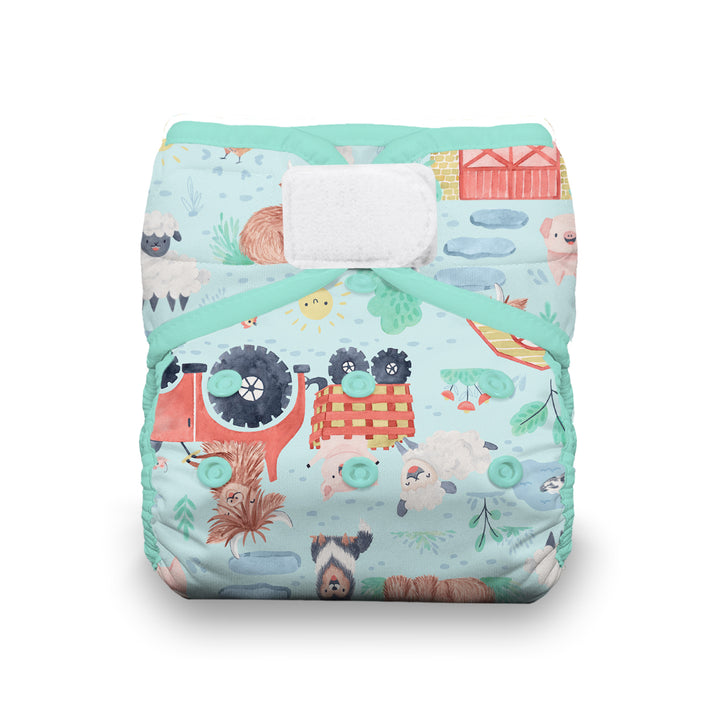 Thirsties natural cotton interior pocket diapers Ferm Stockin farm print