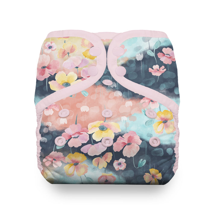 Thirsties natural pocket cloth diaper with cotton poppy flower print