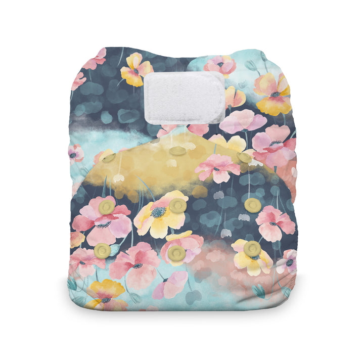 Thirsties natural all in one cloth diaper poppy flower print with hook and loop closure