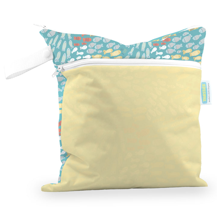 Thirsties wet dry cloth diaper bag schooling fish print with two zippers