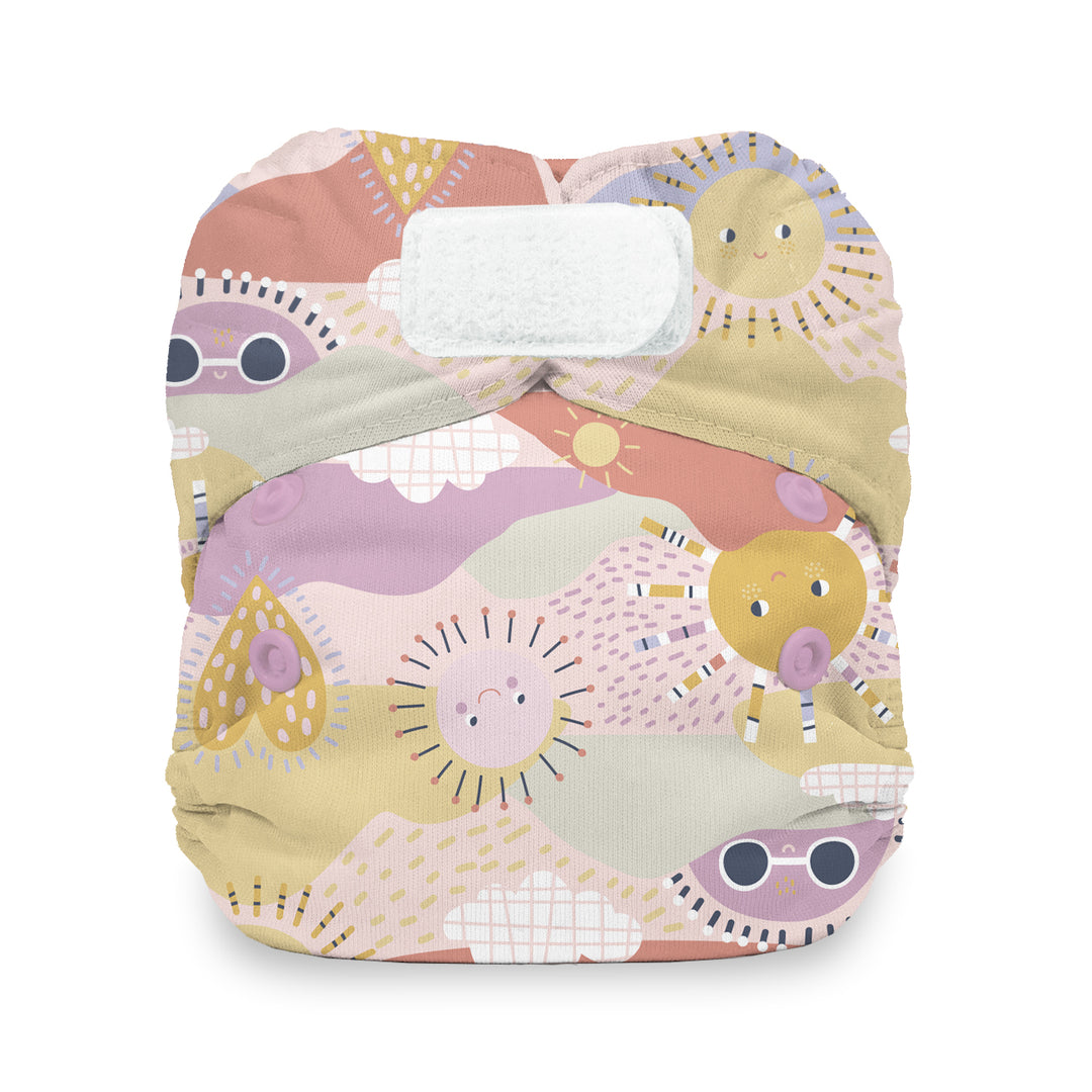 Newborn all in one cloth diaper hook and loop Thirsties sunny print
