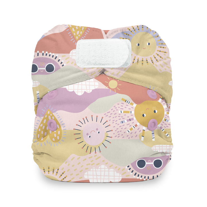 Newborn all in one cloth diaper hook and loop Thirsties sunny print