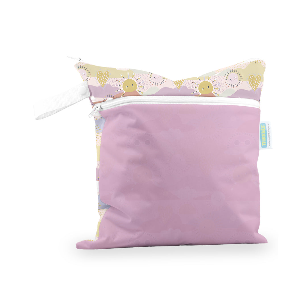 Thirsites Wet Dry bag two pocket cloth diaper storage bag sunny and crocus pink print