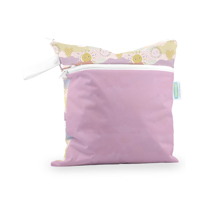 Thirsites Wet Dry bag two pocket cloth diaper storage bag sunny and crocus pink print