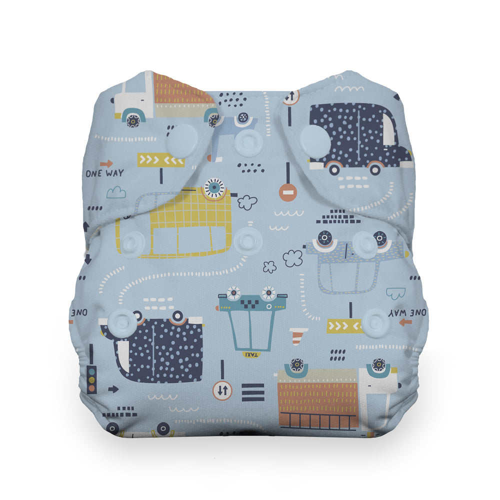 Newborn all in one cloth diaper with cord dip Thirsties rise snap open
