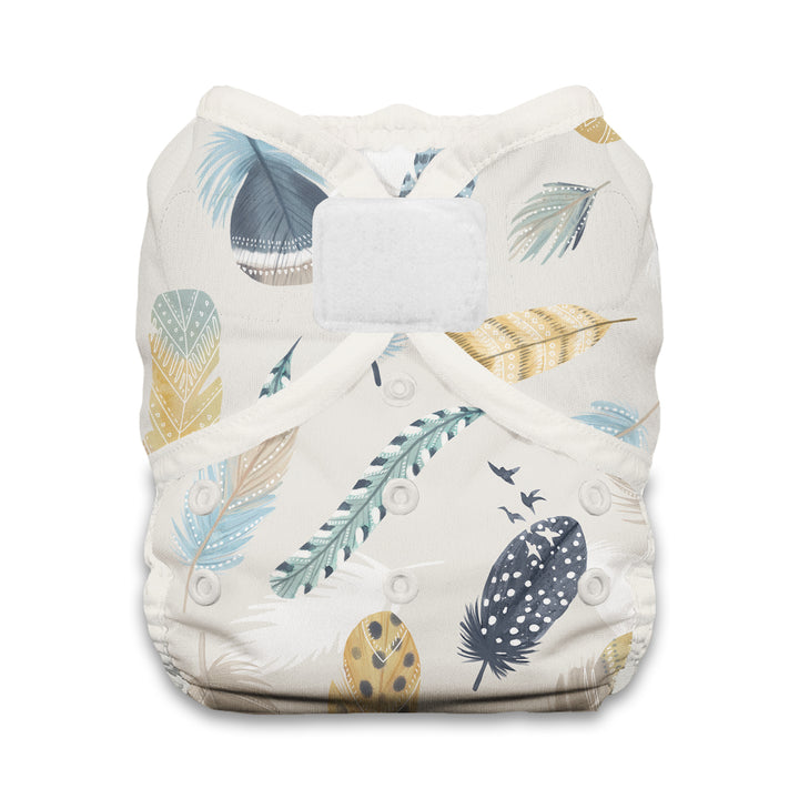 Baby diaper with feather pattern Thirsties Duo Wrap hook and loop