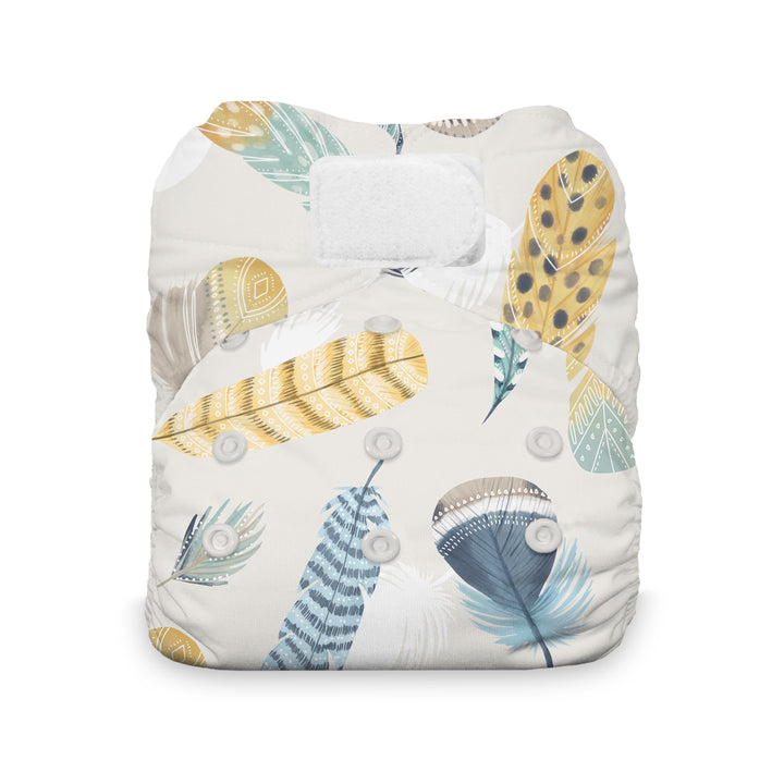 Thirsties Natural cotton all in one cloth diaper with hook and loop closure wild plume feather pirnt