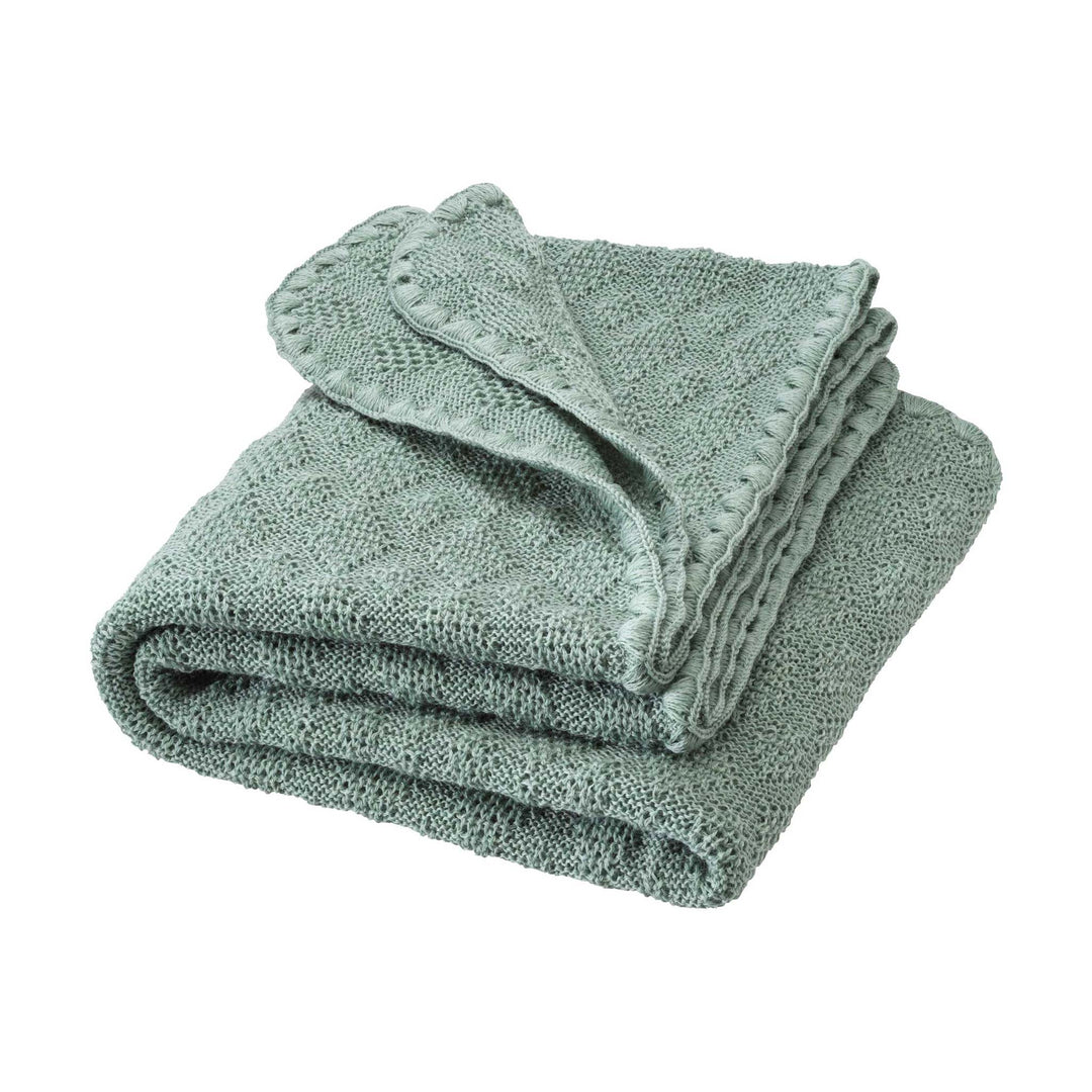 Folded Disana babydecke fancy knit organic heirloom baby blanket Jade light gree