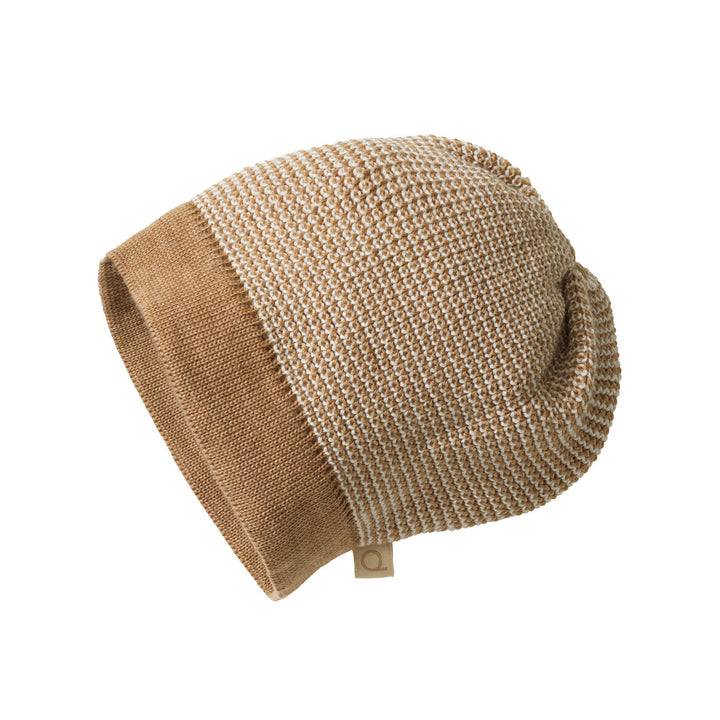 Knitted organic wool beanie by disana in caramel natural