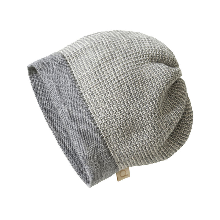 Knitted organic wool beanie by disana in grey natural melange