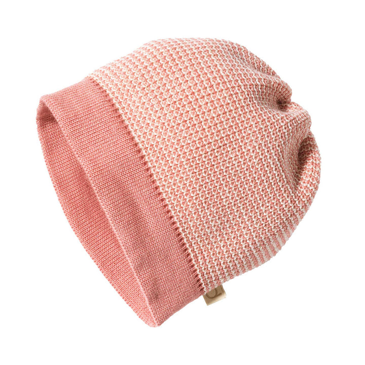 Knitted organic wool beanie by disana in soft pink 