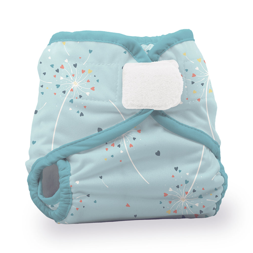 Thirsties Diaper Cover hook and loop blowing kisses hearts on light blue