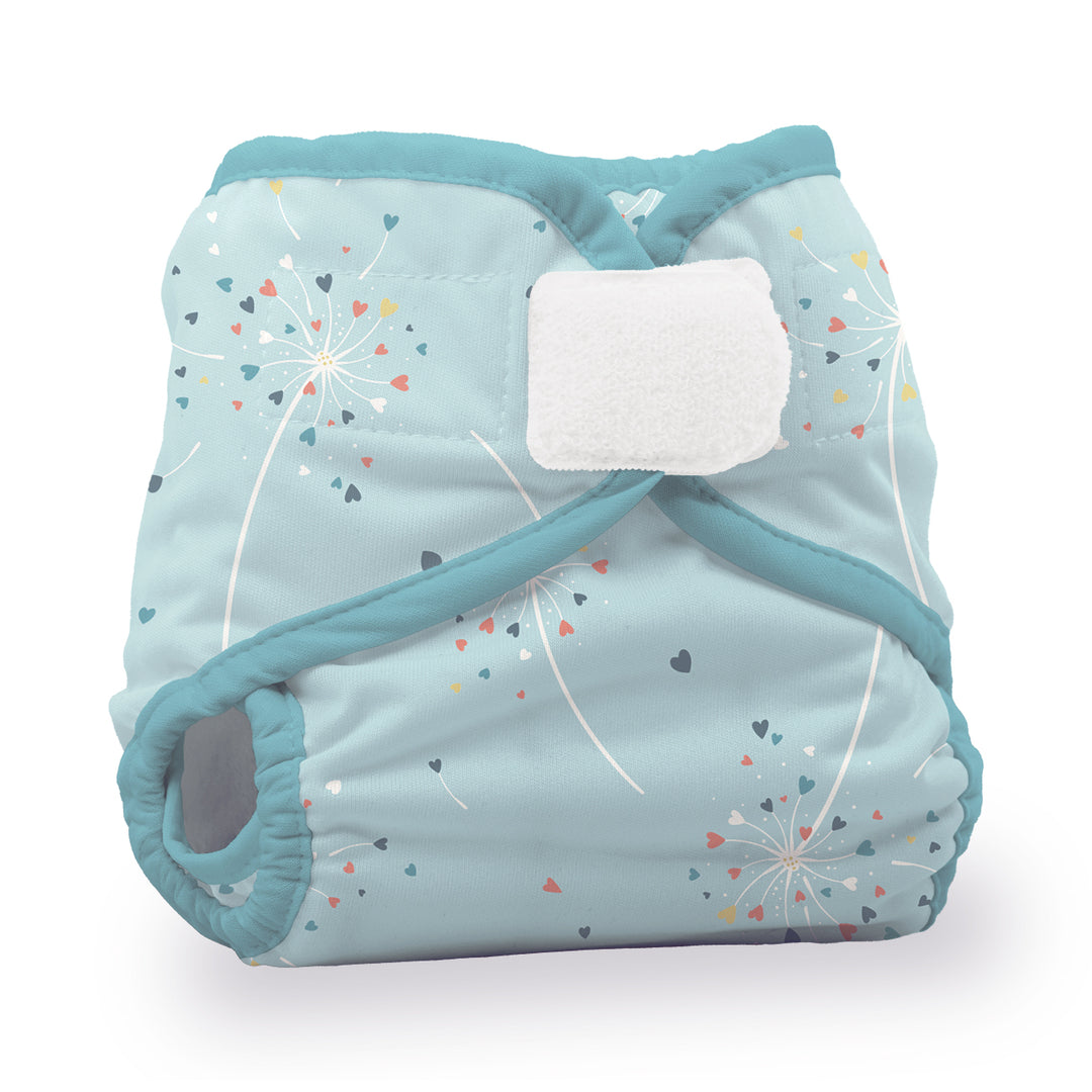 Thirsties Diaper Cover hook and loop blowing kisses hearts on light blue