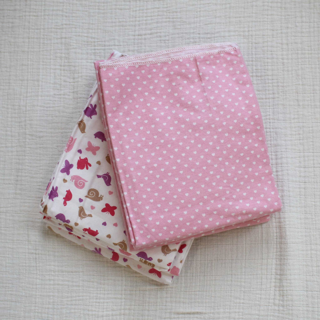 cotton flannel fabric with pink hearts and snails