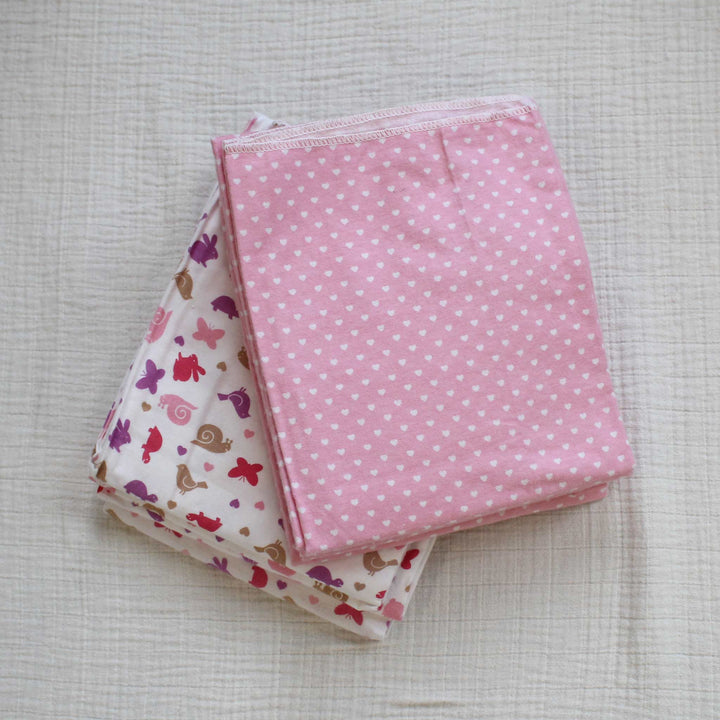 cotton flannel fabric with pink hearts and snails