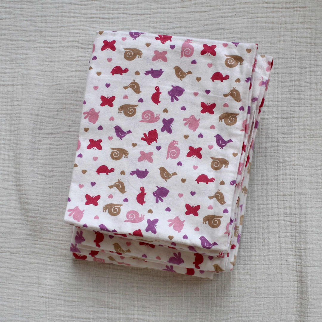 cotton flannel fabric with pink snails and rabbits