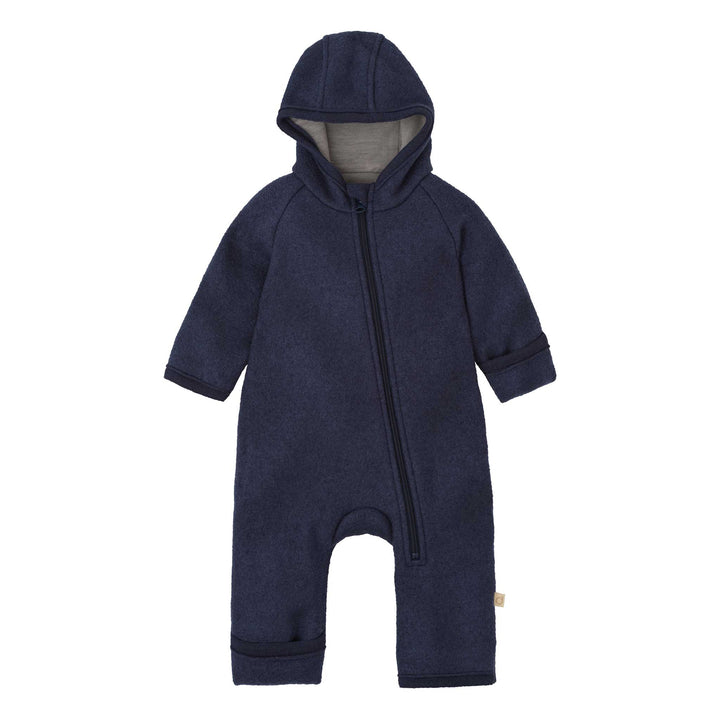 Indigo blue Disana boiled wool zip snowsuit